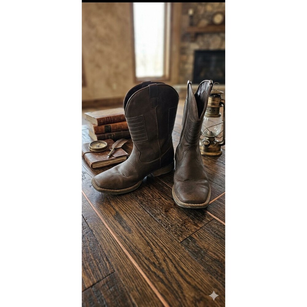 IUV Western Cowboy Boots Men’s 7 Retro American Flag Classic Brown Square Toe